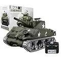 GXZZ 1:16 RC Tank Char Militaire Jouet, 2.4Ghz Char Télécommandé avec Fonction Shot, Son et éclairage, Cadeau Parfait pour Enfants et Adultes - Char Sherman M4A3