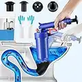 Toilet Plunger, Drain Clog Remover with 4 Sized Suckers, High Pressure Air Drain Blaster Gun, Tub Drain Cleaner Opener, Sink Plunger