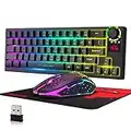 ZIYOU LANG Kit Tastiera e Mouse Gaming Wireless, 2.4G Senza Fili Semi-Meccanica Tastiera di Gioco con Ricevitore USB,4000mAh Ricaricabili,RGB Backlit+2400 DPI Mouse Mute+Mouse Pad per PC Mac-Nero