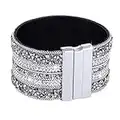 Morella Bracciale Donna Largo Decorato con zirconi e Strass e con Chiusura Magnetica Bianco Argento