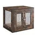 unipaws Small Wooden Dog Crate, 24 inch Dog Crate with Tray and Bed, Furniture End Table Dog Kennels, Dog House with Double Doors, Rustic