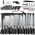 XYJ Authentic Since 1986,Professional Knife Sets for Master Chefs, Chef Knife Set with Bag,Case and Sheath,Culinary Kitchen Butcher Meat Knives,Cooking Cutting,Santoku,Utility, Fruits,Stainless Steel