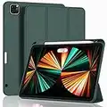 ZryXal New iPad Pro 12.9 Inch Case 2022/2021/2020(6th/5th/4th Gen) with Pencil Holder,Smart iPad Case [Support Touch ID and Auto Wake/Sleep] with Auto 2nd Gen Pencil Charging (Midnight Green)