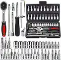 LATERN 46Pcs Socket Wrench Kit, 34Pcs 1/4'' Drive Socket Wrench Bits & Driver - with Flexible Extension Rods, Quick Release Reversible Ratchet, Wrench Handle - for Home Car Repair