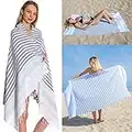 DEMMEX 2022 Ibiza Softest Turkish Cotton Beach Towel, Thin & Light Turkish Peshtemal Towel, Prewashed, XXL 75"x37" (Navy-Mint)