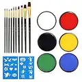 Joyeee Kit de Peinture pour le Visage et le Corps À base d'eau 6 Couleurs Enfant Carnaval Cosplay Maquillage Lavables Halloween Thèmes de Pâques Palette Peinture Visage avec Pinceaux et Pochoirs