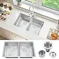 ATTOP Double Bowls Undermount Kitchen Sink,32 Inch Nano Coating Stainless Steel Kitchen Sink Undermount Double Bowls Sink