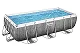 Bestway Power Steel Frame Pool-Set mit Filterpumpe 404 x 201 x 100 cm, Rattan-Optik (Schiefergrau), eckig