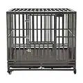KELIXU 42 INCH Heavy Duty Dog Crate Large Dog Cage Metal Dog Kennels and Crates for Large Dogs Indoor Outdoor with Locks, Lockable Wheels and Removable Tray, Easy to Install, Black