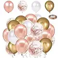 50 Piezas Globo de fiesta, Rosado Globos Metalizados Dorados y Latex Blancos, Globos de confeti de oro rosa, Helio adecuado, Como decoración, Decoración para bodas, Cumpleaños y fiestas, Ø 30cm Globos