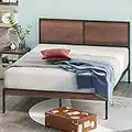 ZINUS Mory 30 cm Metal and Wood Platform Bed Frame with Split Headboard | Wood Slat Support | Easy Assembly | Double | Brown