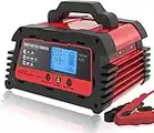 ATian Smart Battery Charger 12V/20A 24V/10A Automatic Battery Maintainer Auto-Volt Detection ,with LDC Display Tester for Car Motorcycle Lawn Mower AGM GEM Lead Acid Batteries (Red)