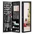 CASART 2-IN-1 Jewelry Cabinet, Wall & Door Mounted Jewelry Armoire with Full-Length Mirror & Built-In Small Mirror, Space-Saving Jewelry Organizer Hanging Storage Makeup Box (Black)