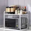 Soporte Extensible para Microondas con 3 Ganchos extraíbles, Estante de Acero al Carbono para Horno microondas Cocina Encimera, Carga 30 kg, 40-64 x 34.7 x 46.2cm (白)