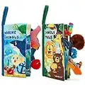 hahaland Baby Books Toys 0 3 6 12 Months - Set of 2, Baby First Crinkle Cloth Books for Babies 0 Months+