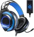 Gaming Headset with 7.1 Surround Sound and Noise Canceling Mic & Memory Foam Ear Pads Gaming Headphones for PC, PS5, Xbox One, Nintendo Switch (Blue)