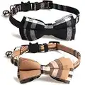 KUDES 2 Pack/Set Plaid Cat Collar Breakaway with Cute Bow Tie and Bell for Kitty and Some Puppies Adjustable from 7.8-10.5 Inch