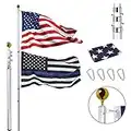 30FT Telescopic Flag Pole Kit, Extra Thick Heavy Duty Aluminum Telescoping Flagpole Fly 2 Flags, Outdoor Inground Large Flag Poles with 3x5 American Flag for Residential, Yard or Commercial, Silver