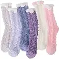 Sandsuced Fuzzy Slipper Socks for Womens Fluffy Cozy Cabin Winter Warm Soft Fleece Comfy Thick Plush Gift Christmas Stocking Stuffer(Multicolor C (6 Pairs))