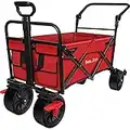 BEAU JARDIN Carrello da Giardino con Carrello del Freno Carrello di Trasporto Autoportante Rimorchio da Giardino con Maniglie di Spinta Regolabili, Caricabile Fino a 136 kg - Rosso