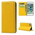 Copmob Coque iPhone 7 Plus/8 Plus,Flip Cuir véritable Portefeuille Étui en Cuir,[4 Fentes][Fermeture magnétique],Housse Étuis à Rabat Étui de Protection pour iPhone 7 Plus/8 Plus - Jaune