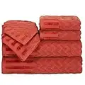 Lavish Home 6-Piece Cotton Deluxe Plush Bath Towel Set – Chevron Patterned Plush Sculpted Spa Luxury Decorative Body, Hand and Face Towels (Brick)