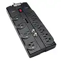 Tripp Lite TLP1208TELTV 12 Outlet Surge Protector Power Strip, 8ft Cord, Right-Angle Plug, Tel/Modem/Coax Protection, RJ11, & Dollar 150,000 Insurance Black