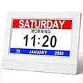 Orologio Calendario Digitale Sveglia, 7" LCD Oscuramento Automatico con Ora, Data, Anno Mese Giorno Non-Abbreviazione Orologio Completo per Perdita Di Memoria Anziani Demenza Alzheimer - Bianco