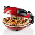 Ariete Pizzaofen 909, 4-Minuten-Pizza, Pizzaofen mit 5 Garstufen, Feuerfeste Platte zum Wiederaufwärmen, Holzbrettchen im Lieferumfang Enthalten, Max. Temperatur 400°C, 1200W, Rot