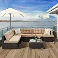 YITAHOME 7 Pieces Patio Furniture Set, All-Weather PE Rattan Conversation Set, Outdoor Sectional Sofa Wicker Outside Couch with Table for Porch Lawn Garden Backyard (Brown)