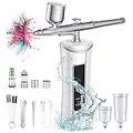 Cordless Airbrush Kit, Portable Handheld Mini Air Brush Set with Compressor and Power Display, 28 PSI High Pressure Airbrush Kit with USB Charging for Painting, Tattoo, Makeup,Cake Decoration -White