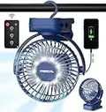 Portable Clip on Fan 65 Working Hours, Camping Fan with LED Lights & Hook, 12000 Capacity Battery Operated Fan with Clamp, USB Rechargeable Fan for Desk, Tent, Treadmill, Stroller, Golf Cart, Home