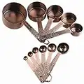 Lucky Plus 13pcs Copper Plated Stainless Steel Measuring Cups and Spoons Set Heavy Duty 5 Measurer Cups and 6 Measurement Spoons and 2 Rings Color Copper