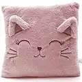 ecrou Kuschelkissen Kinder,Flauschig Dekokissen mit Füllung, Kinderkissen,Zierkissen für Babyzimmer, Kinderzimmer Deko, Geburtstagsgeschenk für Frauen 35x35cm (Katzen-Rosa)