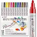 Paint Pens Paint Markers Never Fade Quick Dry and Permanent,12 Color Oil-Based Waterproof Paint Marker Pen Set for Rock Painting, Stone, Ceramic, Wood, Fabric, Plastic, Canvas, Glass, Mugs, DIY Craft