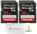 SanDisk 32GB (Two Pack) Extreme Pro Memory Card works with Nikon D3400, D3300, D750, D5500, D5300, D500, AW130, W100, L840 Digital DSLR Camera SDHC 4K V30 UHS-I with Everything But Stromboli Reader