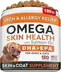 Fish Oil Omega 3 Treats for Dogs - Allergy and Itch Relief - Skin and Coat Supplement - Joint Health - Wild Alaskan Salmon Oil - Shedding, Itchy Skin Relief - Omega 3 6 9 - EPA & DHA - 180 Treats