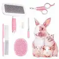 Kit de toilettage pour petits animaux avec brosse à poils longs, gant de massage pour le bain, peigne de toilettage, coupe-ongles pour lapin, chiot, chaton, cochon d'Inde, hamster et furet