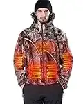 DEWBU Heated Jacket with 12V Battery Pack Winter Outdoor Soft Shell Electric Heating Coat, Men's Tree, L