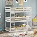 SOHUSPHOME Twin Over Twin Over Twin Triple Bunk Bed, Bed Frame with Full-Length Guardrail, Space-Saving Design, Teens Bedroom, No Box Spring Needed, White
