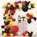 RUBFAC 158pcs Cartoon Mouse Balloons Garland Arch Kit, Red Yellow Black White Balloon Foil Star Confetti Balloons for Mickey Cartoon Mouse Theme Birthday Party Baby Shower Decorations