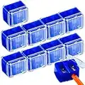 10 Pieces Double Hole Pencil Sharpeners with Clear Cover Pencil Sharpener Handheld Different Pen Types Multipurpose Pencil Sharpener for Kids Adults Home School Office Makeup Supplies (Blue)