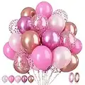 Rosa Luftballons Set, 60 Stück 12 Zoll Helium Luftballons Rot Rosegold Metallic Ballons Rosa Konfetti Ballons für Mädchen Geburtstag Babyparty Verlobung Hochzeit Braut Dusche Graduierung Deko