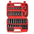 LLNDEI 3/8" Drive Impact Socket Set SAE and Metric (5/16"- 3/4", 8-22mm) 48pcs, CR-V Steel, 6 Point Sockets, Extension Bar (3-in, 6-in), 1/2"F to 3/8"M Reducer, 3/8" Universal Joint