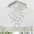 Bestier Modern Crystal Raindrop Chandelier Lighting Flush Mount LED Ceiling Light Fixture Pendant Lamp for Dining Room Bathroom Bedroom Livingroom 4 GU10 LED Bulbs Required 12 in Wide 20 inch High