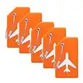 Silicone Luggage Tag with Name ID Card Perfect to Quickly Spot Luggage Suitcase (Plane 5Pcs Orange)