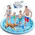 90" Splash Pad, BerrysParadise Outdoor Sprinkler Play Mat Toys for Kids Water Toys, Inflatable Wading Pool Extra Large Thicker Thickness Summer Funny Toys for 3-12 Years Old Children Boys & Girls