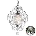 FLSFU Mini Chandelier Light Fixture,Modern Chrome Crystal Ceiling Light Fixtures 1 Light Small Chandeliers for Bathroom,Farmhouse Pendant Lighting for Girls Room Dining Room Closet Kitchen Island