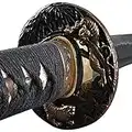 Handmade Sword - Samurai Sword Katana, Functional, Hand Forged, 1045/1060 Carbon Steel, Heat Tempered/Clay Tempered, Full Tang, Sharp, Wooden Scabbard (Tiger)