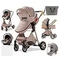 Passeggini Compatti Carrozzine Passeggino 3 in 1 Triciclo Girello Passeggino Alto Paesaggio Passeggini Pieghevoli Carrello per Bambini Carrozzina per Bambini 0-36 Mesi (khaki)